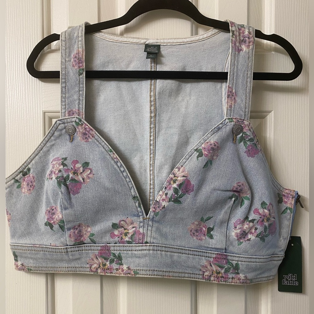 wild fable Light Blue Floral Denim Tank Top